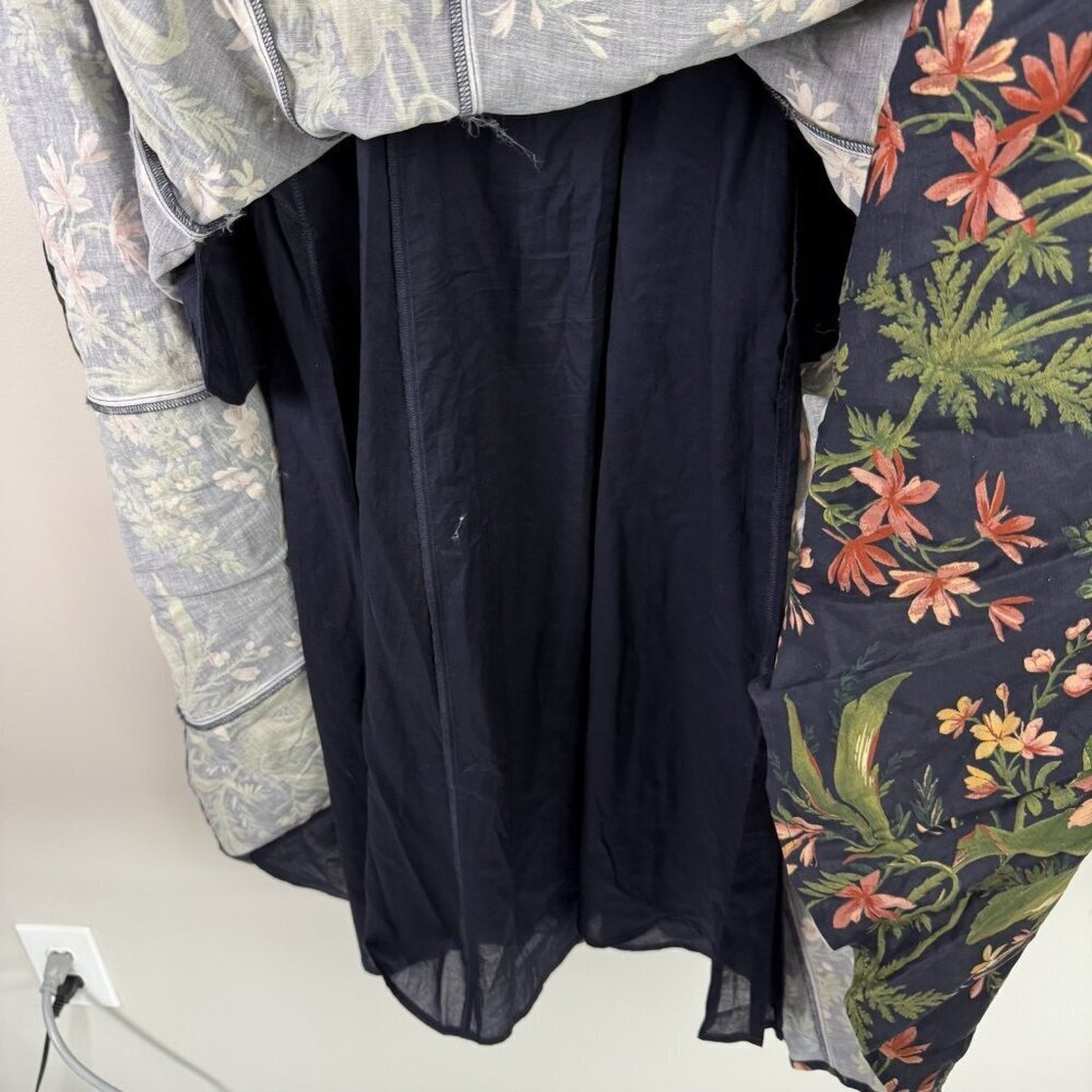PAIGE Silk Linen Floral Puff Sleeve Midi Dress Blue Green Cottagecore Flaw - Picture 9 of 10